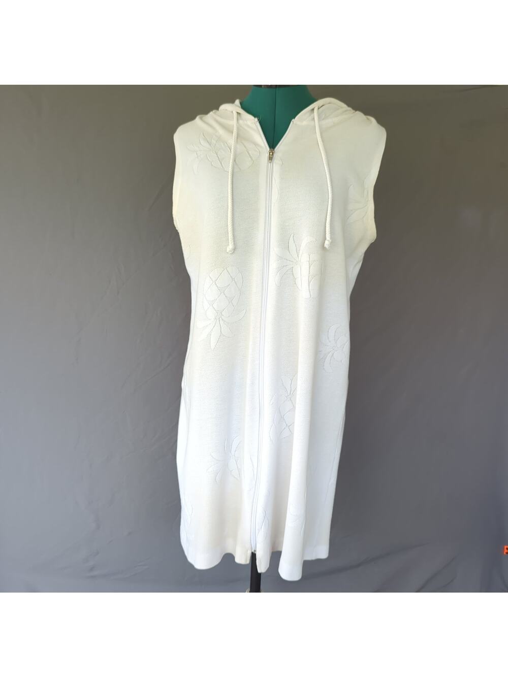 Wearabouts White Pineapple Jacquard Hooded Zip Front Dress Cover Up L